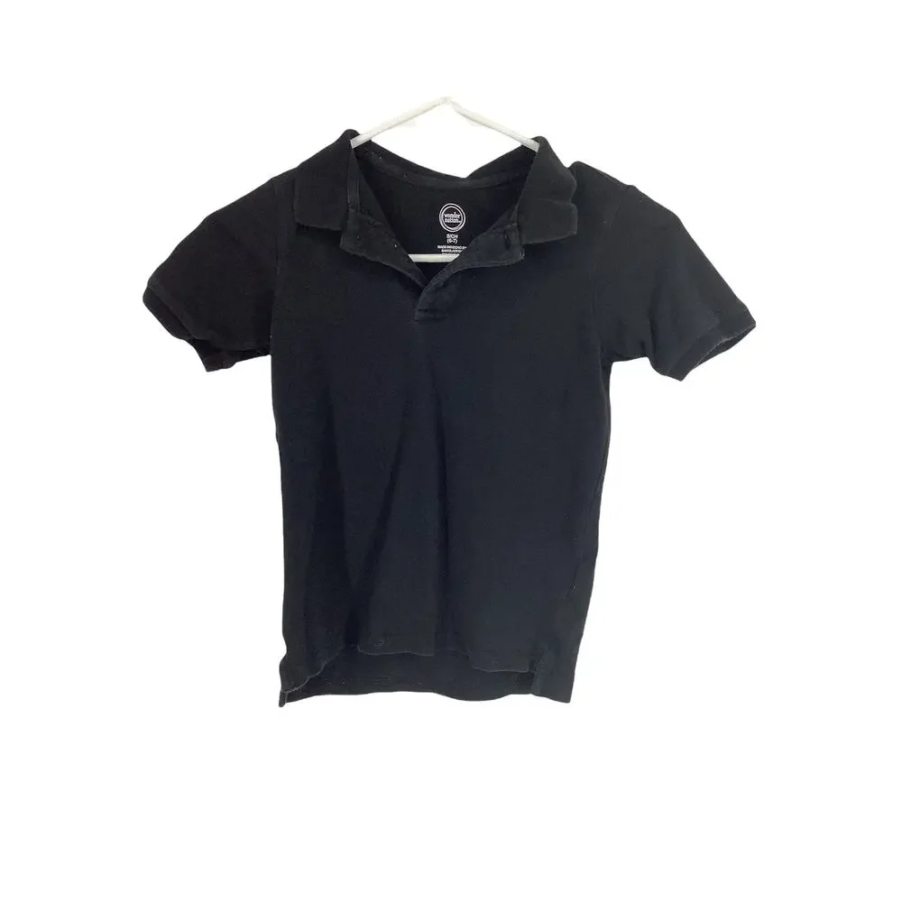 Wonder Nation Boys Solid Black Short Sleeve Polo Shirt Kids Youth Size Small 6/7